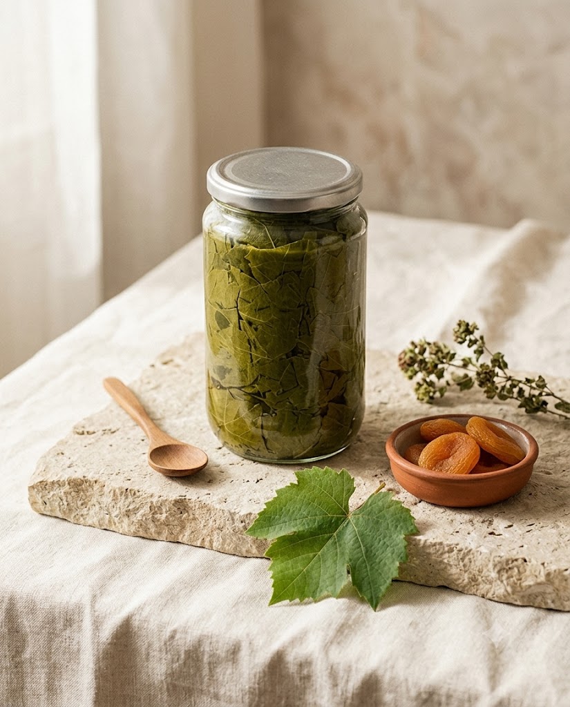 Pressed grape leaves